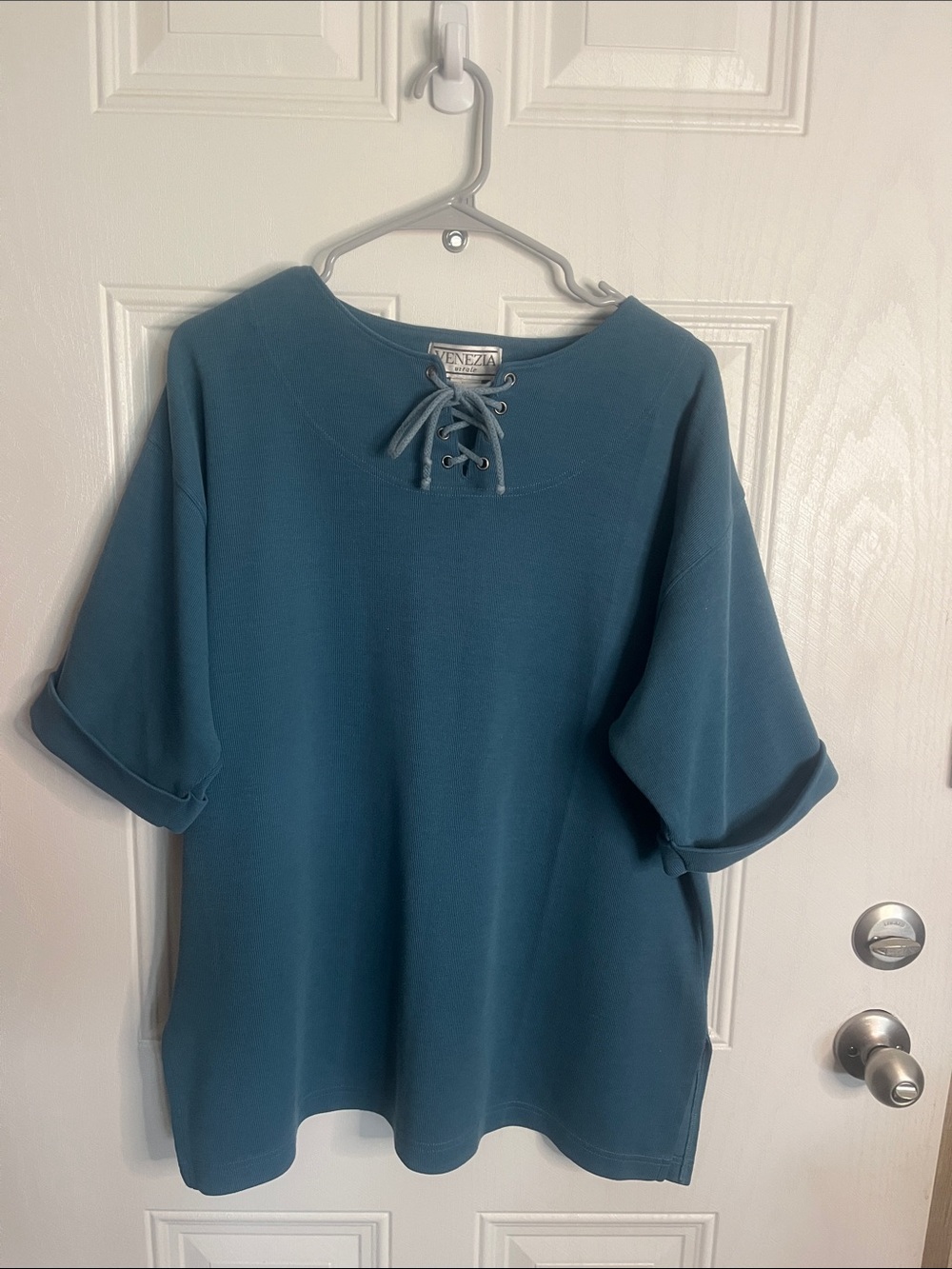 Venezia Teal Lace-Up Short Sleeve Sweatshirt Size 18-20